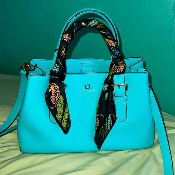 Kate Spade cove street provence fresh air blue crossbody with leopard scarf - Picture 1 of 15